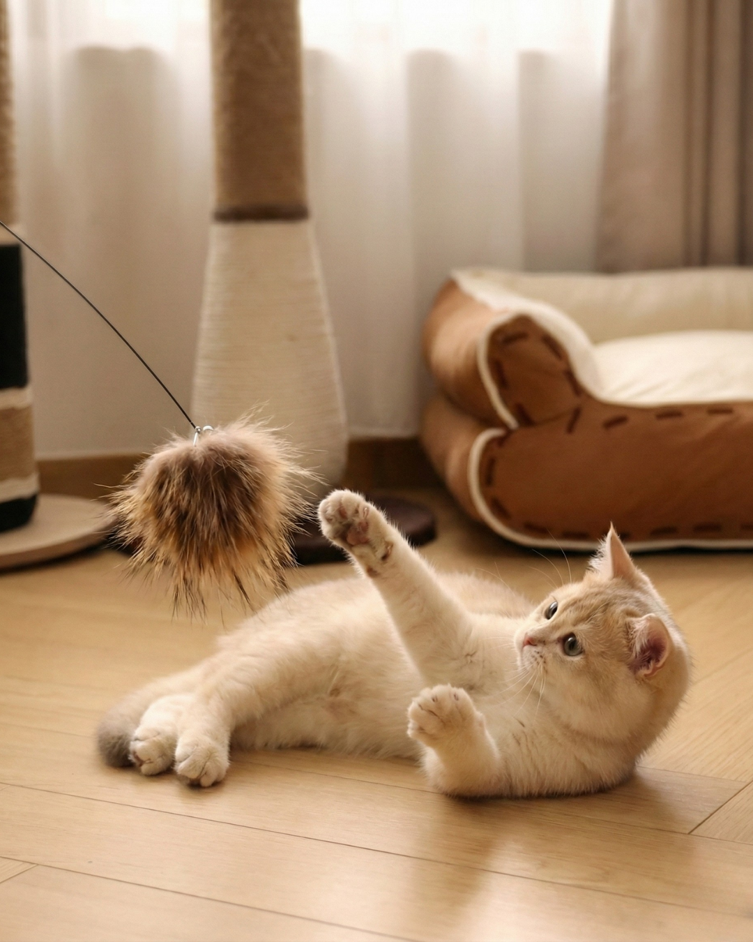 Enrichment Cat Teaser Wand Kit by Milou & Lumi — Includes Wand + Natural-Fur Attachments (9 Styles)